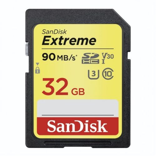 Sandisk 32GB SDHC Extreme Cl10, UHS-I, U3, V30, 90MB/s memória kártya