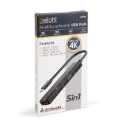 Delight 55064 Multifunkciós USB Hub - HDMI + Type-C 3.0 - 3xUSB-A, 1xType-C - 5 Gbps, 100 W - fekete