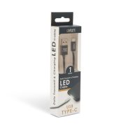 DeLight USB Type C adatkábel, LED fénnyel, 1m