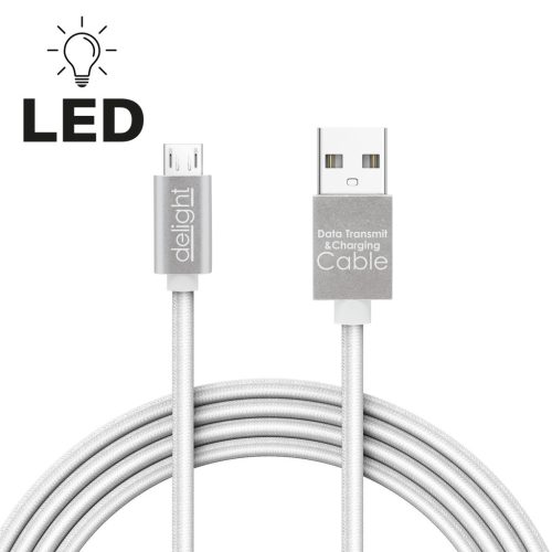 DeLight microUSB adatkábel, LED fénnyel, 1m
