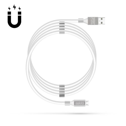 Delight micro USB kábel mágneses kábelrögzítővel, fehér, 1,2m