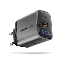   Axagon ACU-PQ67D 67W USB-A, USB-C, kijelzős hálózati adapter