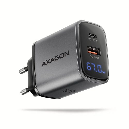 Axagon ACU-PQ67D 67W USB-A, USB-C, kijelzős hálózati adapter