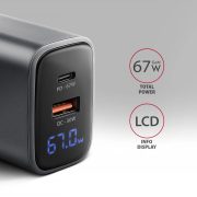 Axagon ACU-PQ67D 67W USB-A, USB-C, kijelzős hálózati adapter