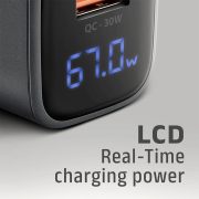 Axagon ACU-PQ67D 67W USB-A, USB-C, kijelzős hálózati adapter