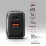 Axagon ACU-PQ67D 67W USB-A, USB-C, kijelzős hálózati adapter