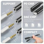 Axagon ADA-HCPD 60W Type-C - Type-C/DAC jack audió adapter