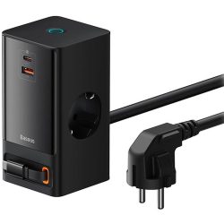   Baseus PSLR000301 PowerCombo 65W fekete hálózati töltő és elosztó