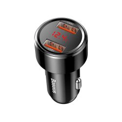 Baseus kettős USB autós gyorstöltő kijelzővel, 45W