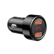 Baseus kettős USB autós gyorstöltő kijelzővel, 45W