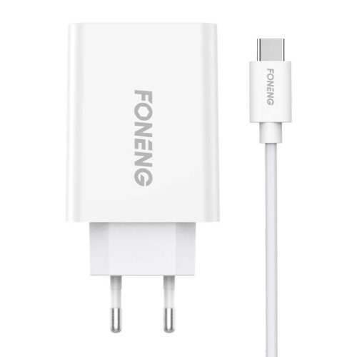 Foneng EU43 hálózati töltő, 1x USB + USB-C kábel