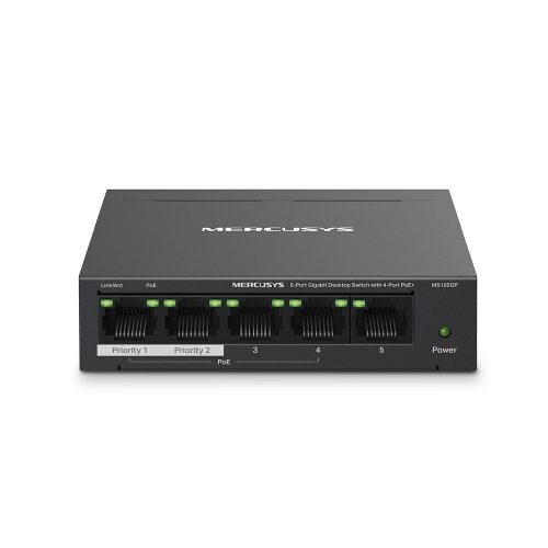 Mercusys MS105GP 5x1000Mbps (4xPOE+) fémházas asztali switch