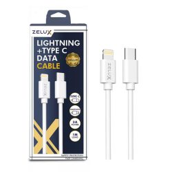  Zelux BCT-03170 Type-C to Lightning töltő és adatkábel, fehér 1m