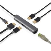Nedis USB-C dokkoló adapter, 1xRJ45, 1xHDMI, 3xUSB-A