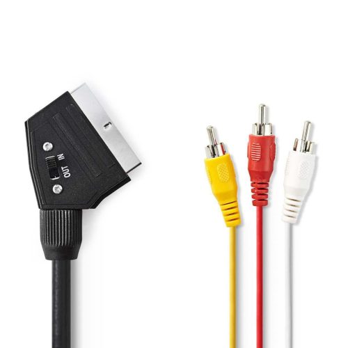 Nedis CVGP31130BK10 Scart - 3RCA kábel kapcsolóval, 1m