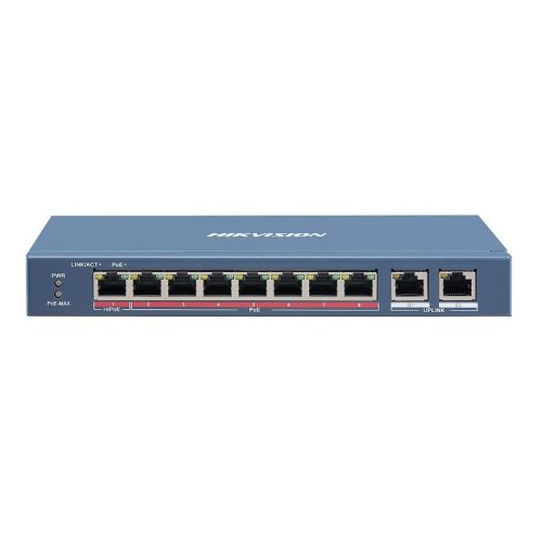 Hikvision DS3E0310HP-EMB 10 portos PoE switch (120 W) 1 HiPoE + 7 PoE+(at) +2 uplink port