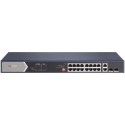   Hikvision DS-3E0520HP-E 20 portos Gbit PoE switch (225 W); 12 PoE+ / 4 HiPoE / 2 RJ45 + 2 SFP uplink