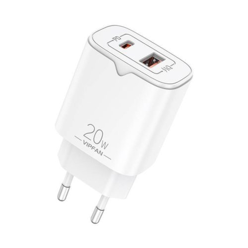 Vfan E08 dupla USB fali töltő, QC 18W, USB-A, USB-C