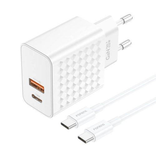 Foneng EU42 QC3.0 dupla fali gyorstöltő, 1m USB-C kábellel