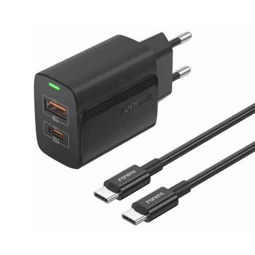 Foneng EU66 QC3.0 dupla fali gyorstöltő, 1m USB-C kábellel