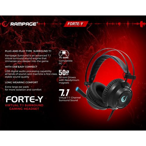 Rampage RM19 Forte-Y 7.1 gamer fejhallgató