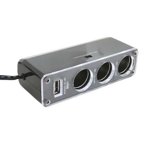 SAL SA023 szivargyújtó elosztó 3x5A. USB 0,5A