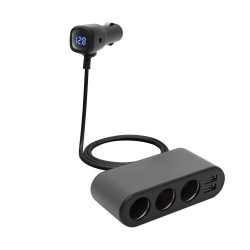   Home SAU80W 3 utas szivargyújtó elosztó, 2xUSB, voltmérővel
