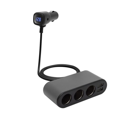 Home SAU80W 3 utas szivargyújtó elosztó, 2xUSB, voltmérővel