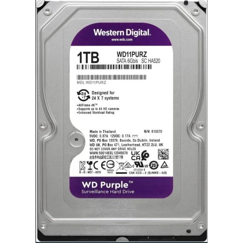 Western Digital WD11PURZ 1TB Purple 3,5" merevlemez