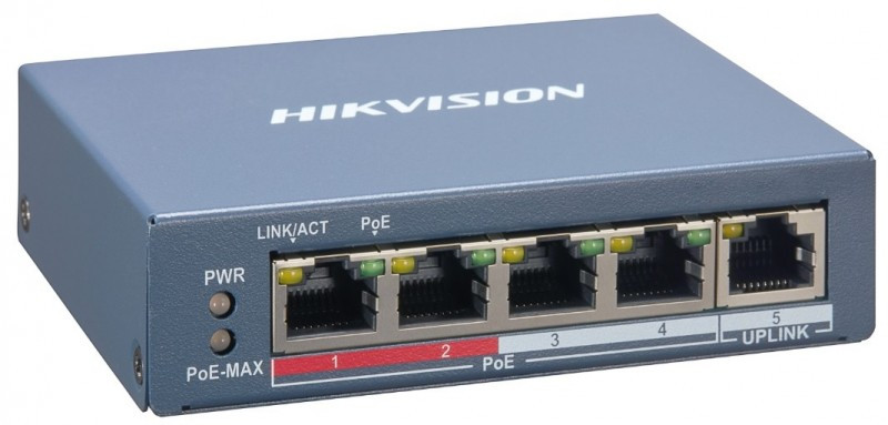 Hikvision DS-3E1105P-EI/M 5 portos PoE switch (45 W); 4 PoE + 1 uplink port, menedzselhető