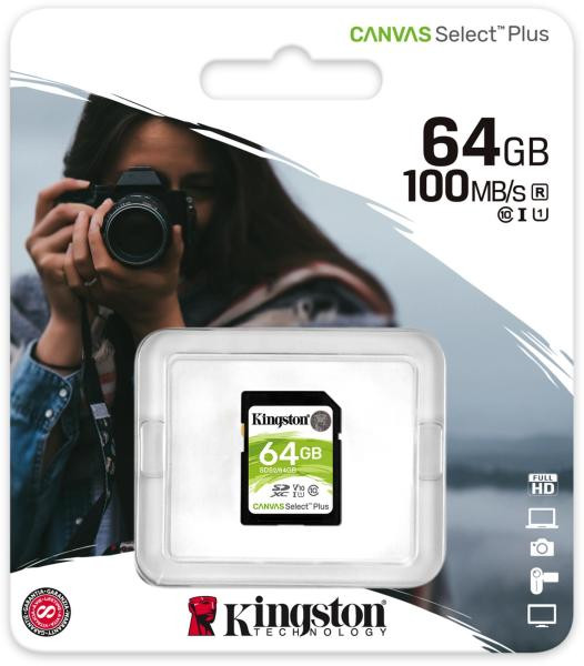 Kingston 64GB microSD+adapter Canvas Select Plus memóriakártya
