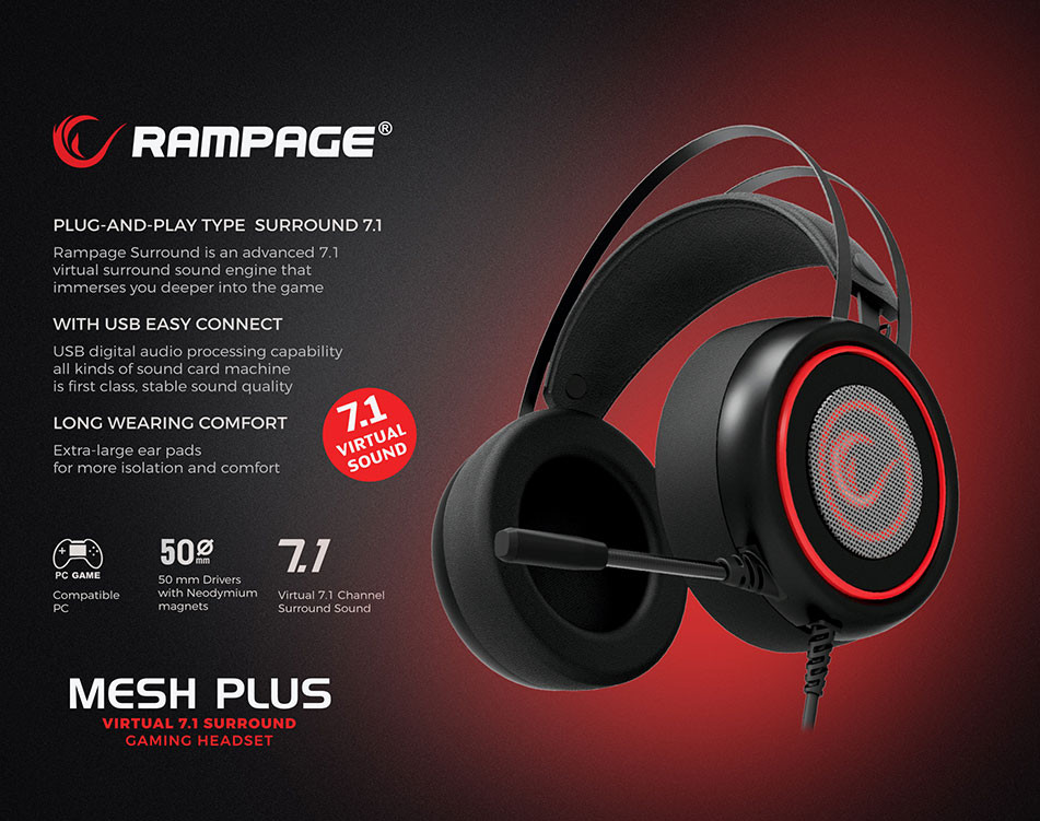 Rampage SN-R7 Mesh Plus 7.1 gamer fejhallgató